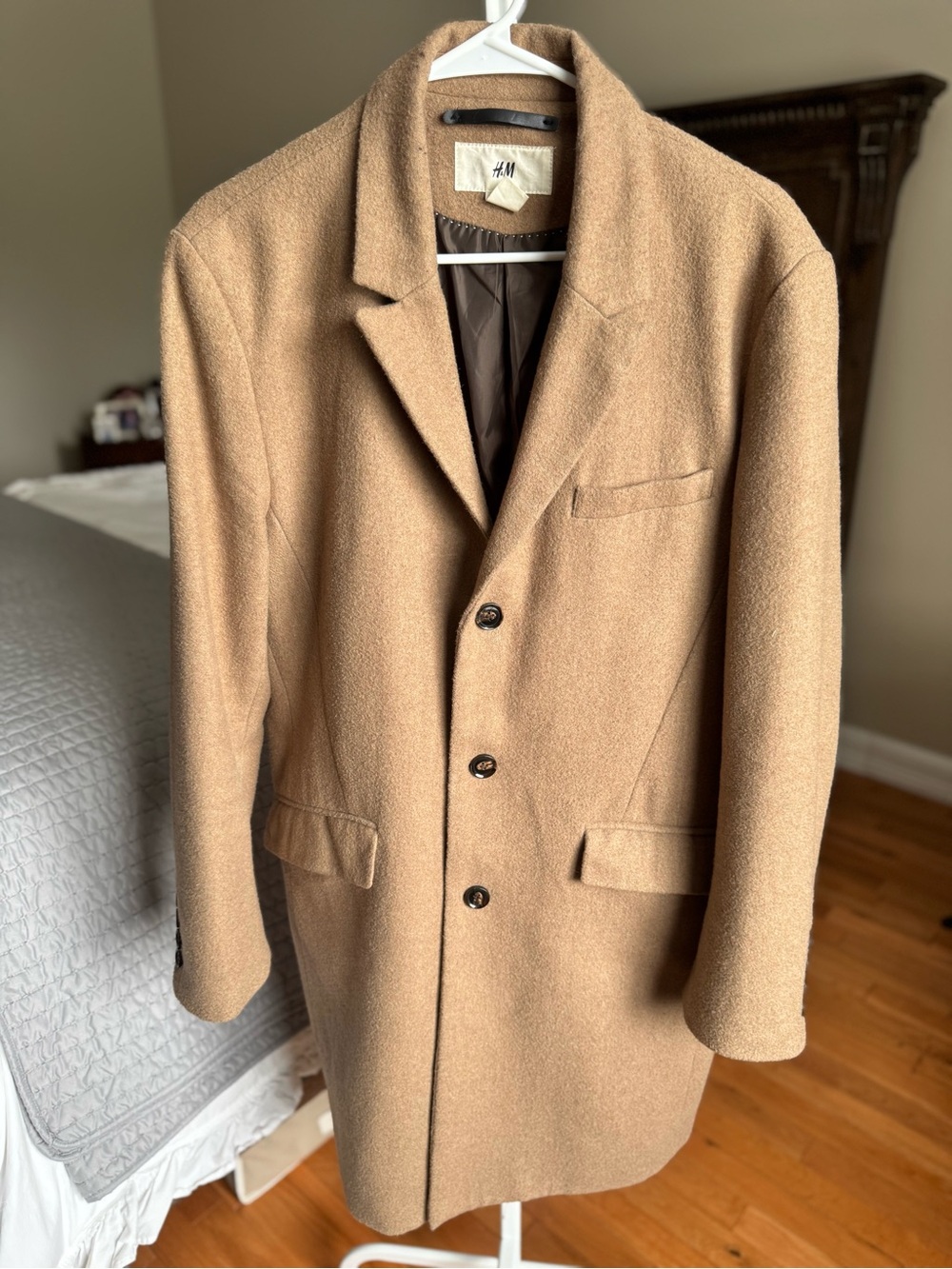 H&M Men’s Camel Wool-Blend Pea Coat - Size 42R